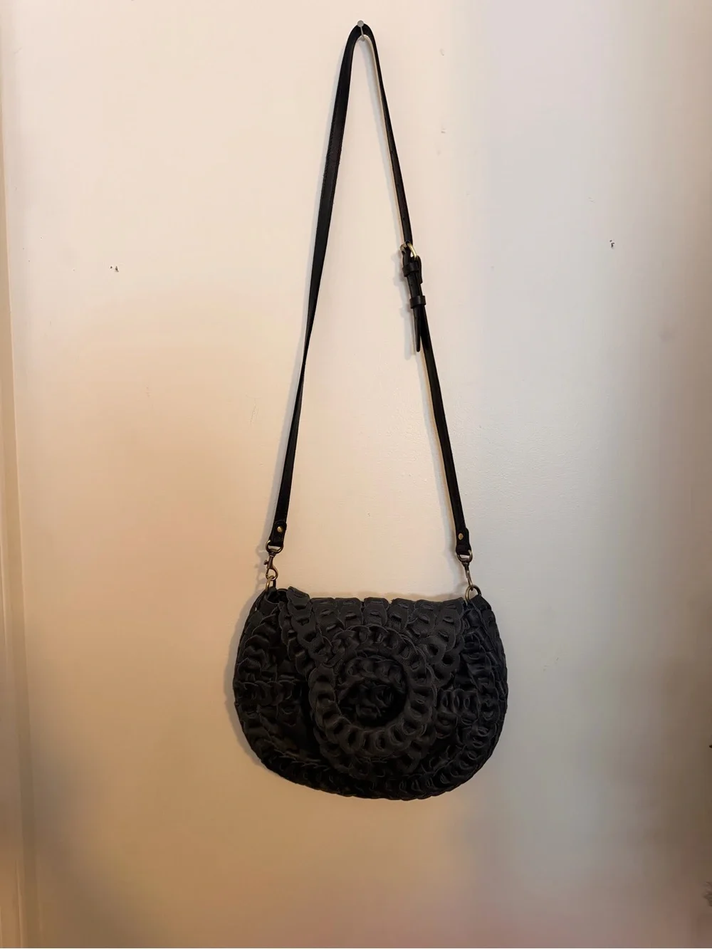 Patricia Nash Pisticci Navy Blue Woven Round Crossbody Bag